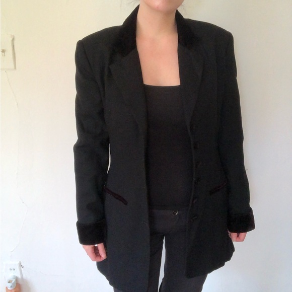 Vintage Hugo Buscati Black Wool and Velvet Blazer